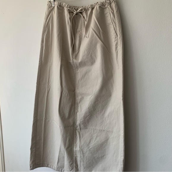 NWT Helsa Workwear Drawcord Maxi Skirt Ecru Revolve Cotton Beige Drawstring - Picture 6 of 11